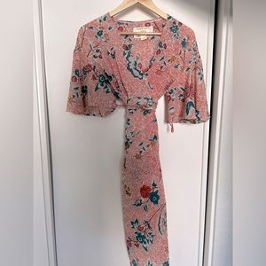 LIKE NEW Anthropologie Maeve Simone Floral Boho Midi Wrap Belted Dress, Size XS